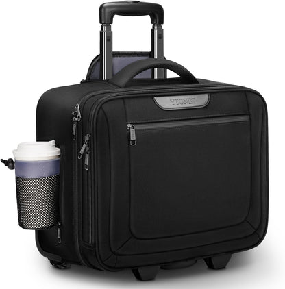 Rolling Laptop Bag Women, Rolling Briefcase for Women Men with Cup Holder, 18" Large Carry On Laptops Bags with Wheels, Water Resistant Overnight Roller Computer Bag for Work Travel Business