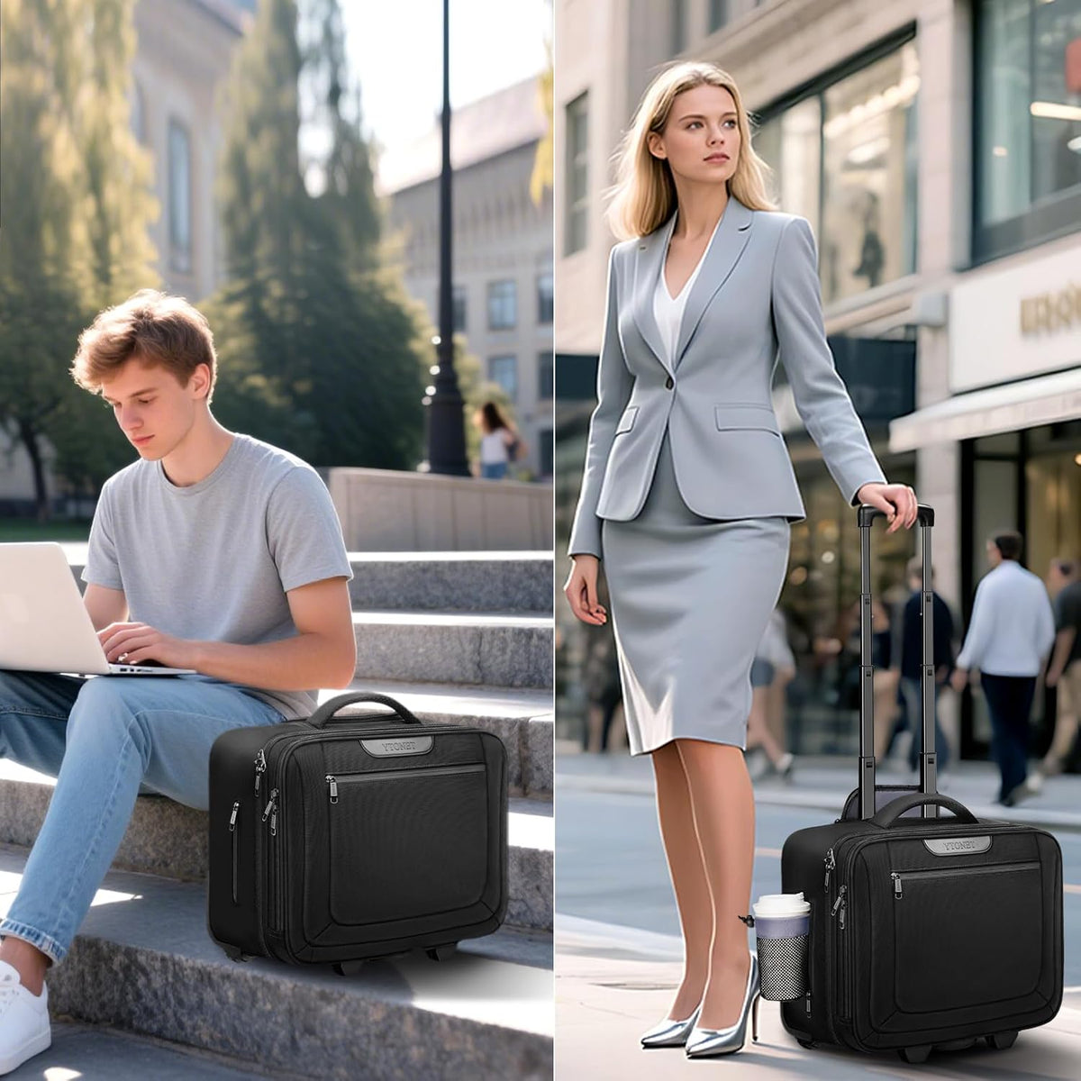 Rolling Laptop Bag Women, Rolling Briefcase for Women Men with Cup Holder, 18" Large Carry On Laptops Bags with Wheels, Water Resistant Overnight Roller Computer Bag for Work Travel Business