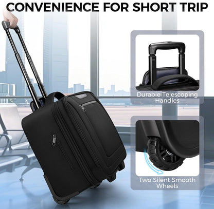 Rolling Laptop Bag Women, Rolling Briefcase for Women Men with Cup Holder, 18" Large Carry On Laptops Bags with Wheels, Water Resistant Overnight Roller Computer Bag for Work Travel Business