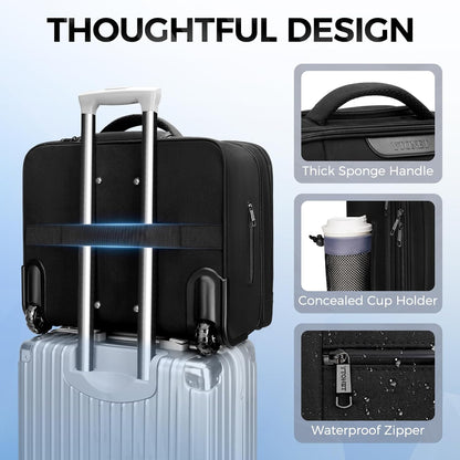 Rolling Laptop Bag Women, Rolling Briefcase for Women Men with Cup Holder, 18" Large Carry On Laptops Bags with Wheels, Water Resistant Overnight Roller Computer Bag for Work Travel Business