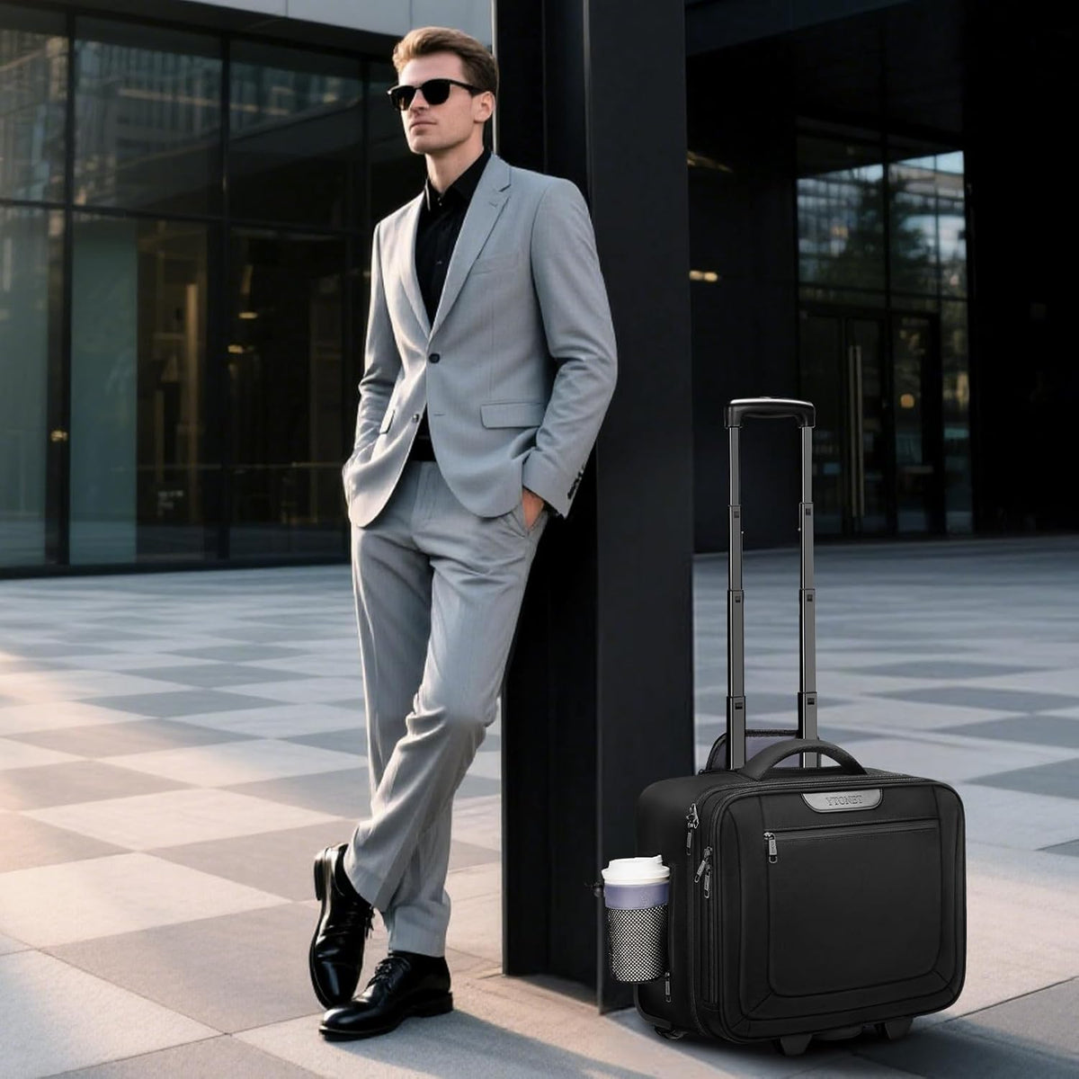 Rolling Laptop Bag Women, Rolling Briefcase for Women Men with Cup Holder, 18" Large Carry On Laptops Bags with Wheels, Water Resistant Overnight Roller Computer Bag for Work Travel Business