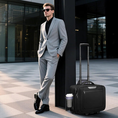 Rolling Laptop Bag Women, Rolling Briefcase for Women Men with Cup Holder, 18" Large Carry On Laptops Bags with Wheels, Water Resistant Overnight Roller Computer Bag for Work Travel Business