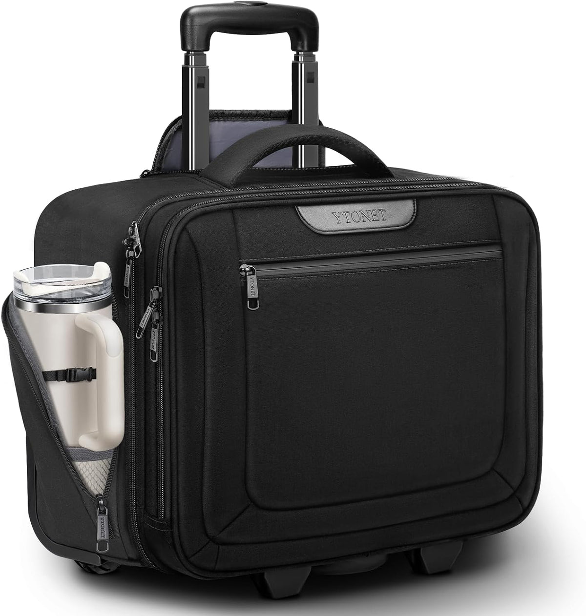 Rolling Laptop Bag Women, Rolling Briefcase for Women Men with Cup Holder, 18" Large Carry On Laptops Bags with Wheels, Water Resistant Overnight Roller Computer Bag for Work Travel Business