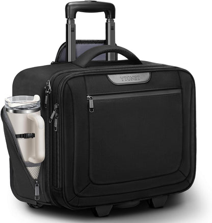 Rolling Laptop Bag Women, Rolling Briefcase for Women Men with Cup Holder, 18" Large Carry On Laptops Bags with Wheels, Water Resistant Overnight Roller Computer Bag for Work Travel Business