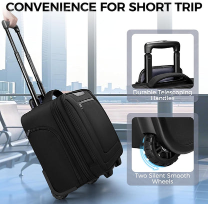Rolling Laptop Bag Women, Rolling Briefcase for Women Men with Cup Holder, 18" Large Carry On Laptops Bags with Wheels, Water Resistant Overnight Roller Computer Bag for Work Travel Business