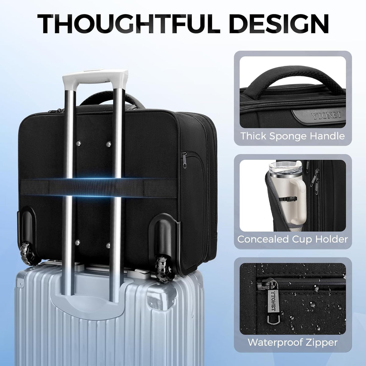 Rolling Laptop Bag Women, Rolling Briefcase for Women Men with Cup Holder, 18" Large Carry On Laptops Bags with Wheels, Water Resistant Overnight Roller Computer Bag for Work Travel Business