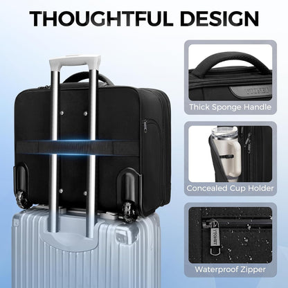 Rolling Laptop Bag Women, Rolling Briefcase for Women Men with Cup Holder, 18" Large Carry On Laptops Bags with Wheels, Water Resistant Overnight Roller Computer Bag for Work Travel Business