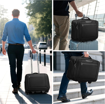 Rolling Laptop Bag Women, Rolling Briefcase for Women Men with Cup Holder, 18" Large Carry On Laptops Bags with Wheels, Water Resistant Overnight Roller Computer Bag for Work Travel Business