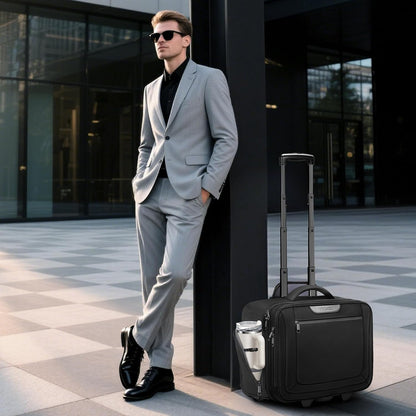 Rolling Laptop Bag Women, Rolling Briefcase for Women Men with Cup Holder, 18" Large Carry On Laptops Bags with Wheels, Water Resistant Overnight Roller Computer Bag for Work Travel Business