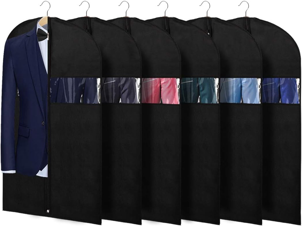 Garment Bags for Travel 54" Tri-fold Garment Bag for Dresses Long Suit Bags Dress Bags for Closet Storage Hanging Clothes for Suit Coats Tuxedos Dresses with 4 Big Pockets, Black