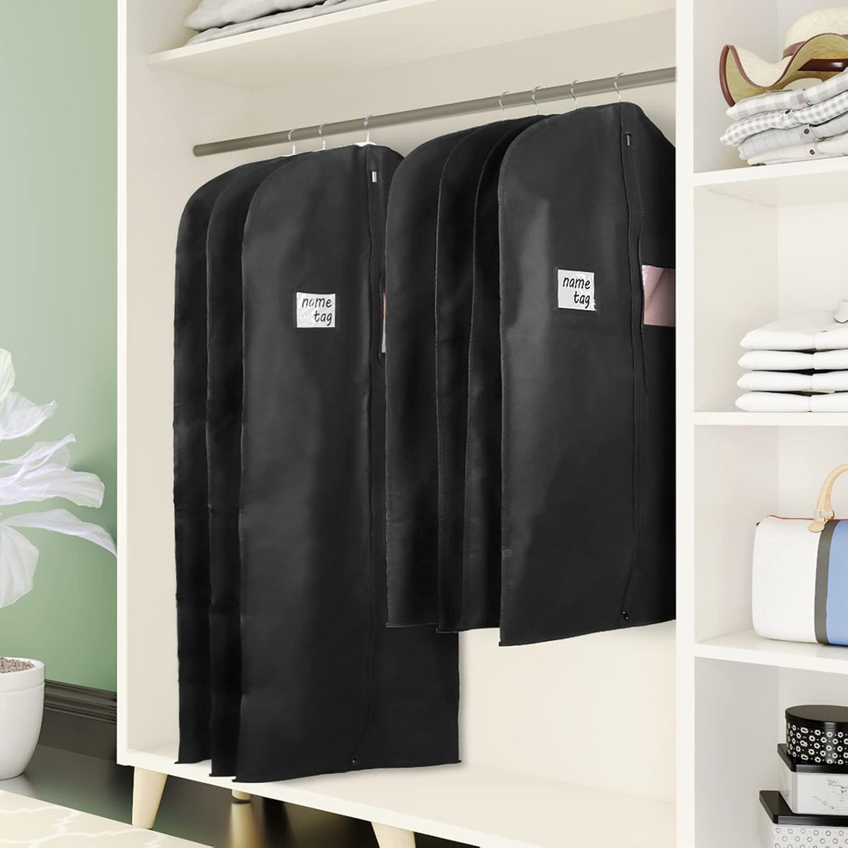 Garment Bags for Travel 54" Tri-fold Garment Bag for Dresses Long Suit Bags Dress Bags for Closet Storage Hanging Clothes for Suit Coats Tuxedos Dresses with 4 Big Pockets, Black