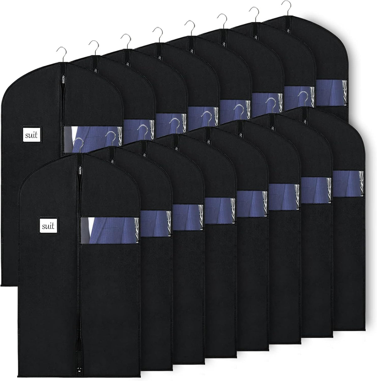 Garment Bags for Travel 54" Tri-fold Garment Bag for Dresses Long Suit Bags Dress Bags for Closet Storage Hanging Clothes for Suit Coats Tuxedos Dresses with 4 Big Pockets, Black