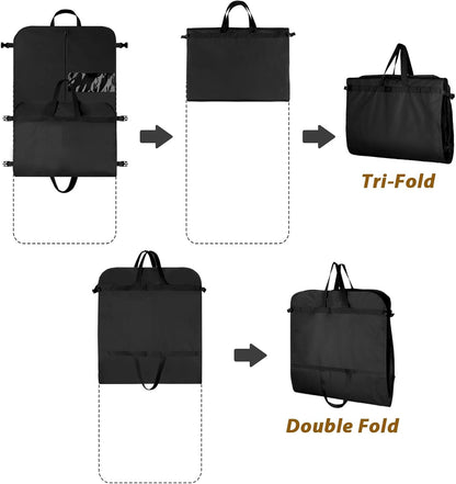 Garment Bags for Travel 54" Tri-fold Garment Bag for Dresses Long Suit Bags Dress Bags for Closet Storage Hanging Clothes for Suit Coats Tuxedos Dresses with 4 Big Pockets, Black