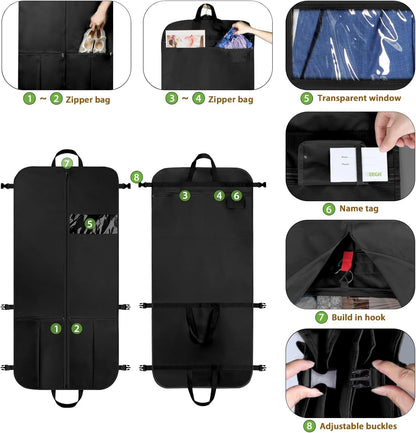 Garment Bags for Travel 54" Tri-fold Garment Bag for Dresses Long Suit Bags Dress Bags for Closet Storage Hanging Clothes for Suit Coats Tuxedos Dresses with 4 Big Pockets, Black