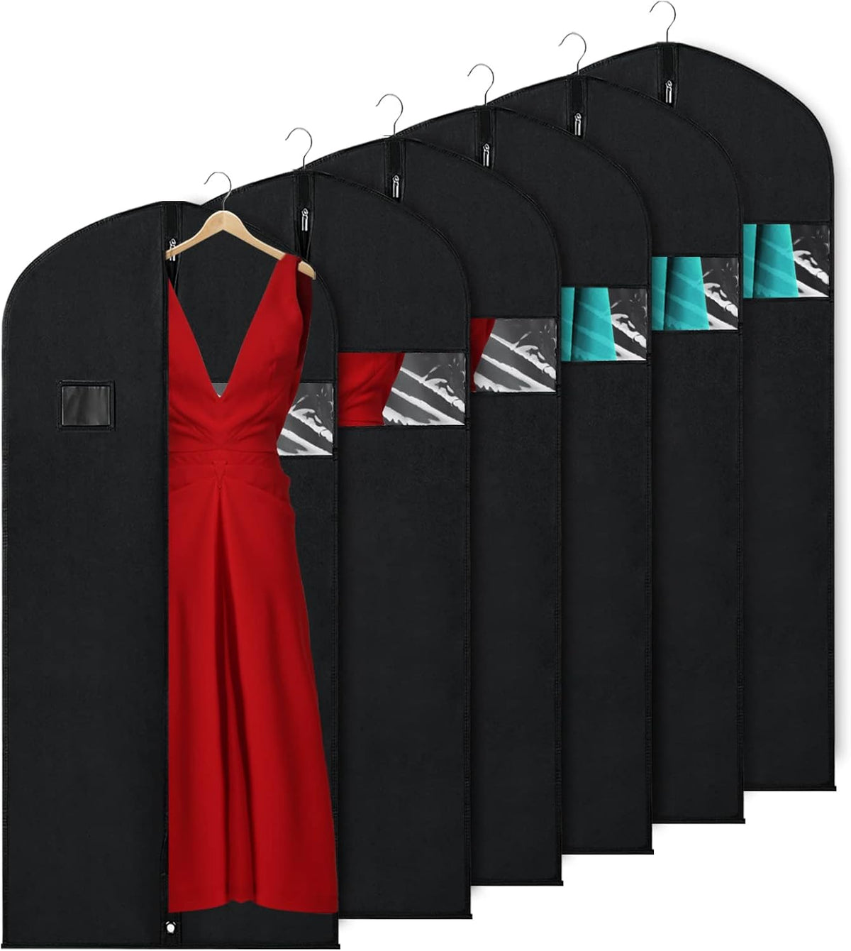 Garment Bags for Travel 54" Tri-fold Garment Bag for Dresses Long Suit Bags Dress Bags for Closet Storage Hanging Clothes for Suit Coats Tuxedos Dresses with 4 Big Pockets, Black