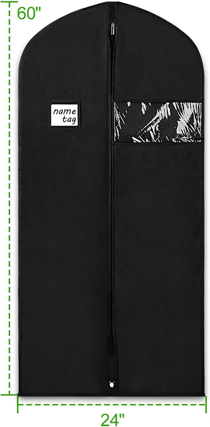 Garment Bags for Travel 54" Tri-fold Garment Bag for Dresses Long Suit Bags Dress Bags for Closet Storage Hanging Clothes for Suit Coats Tuxedos Dresses with 4 Big Pockets, Black