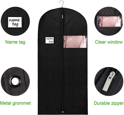 Garment Bags for Travel 54" Tri-fold Garment Bag for Dresses Long Suit Bags Dress Bags for Closet Storage Hanging Clothes for Suit Coats Tuxedos Dresses with 4 Big Pockets, Black