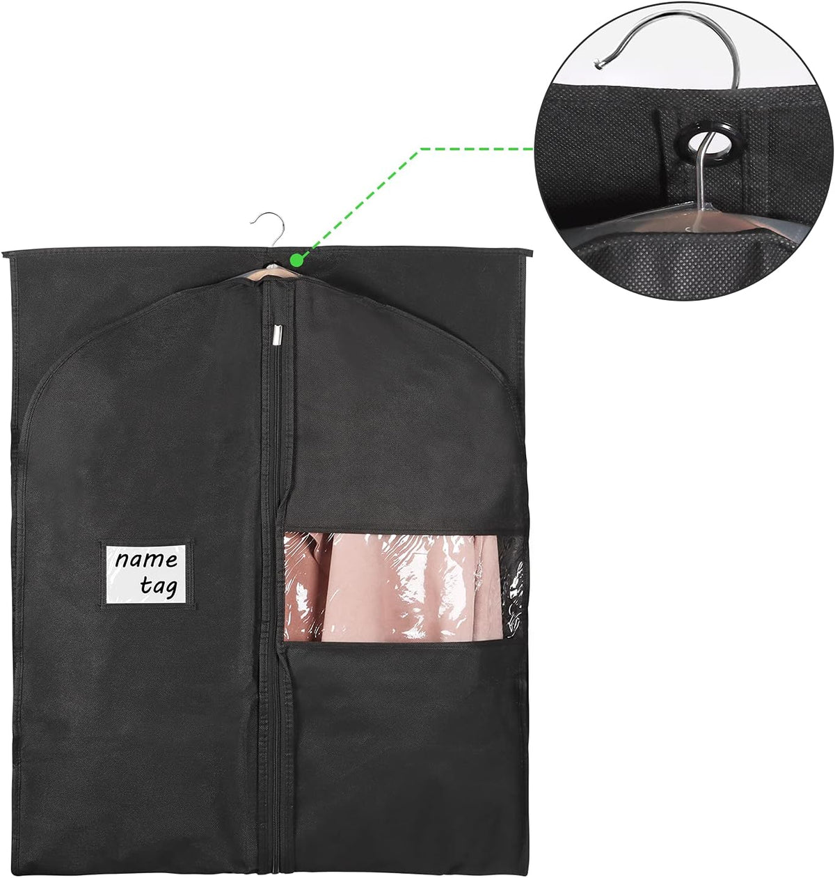 Garment Bags for Travel 54" Tri-fold Garment Bag for Dresses Long Suit Bags Dress Bags for Closet Storage Hanging Clothes for Suit Coats Tuxedos Dresses with 4 Big Pockets, Black