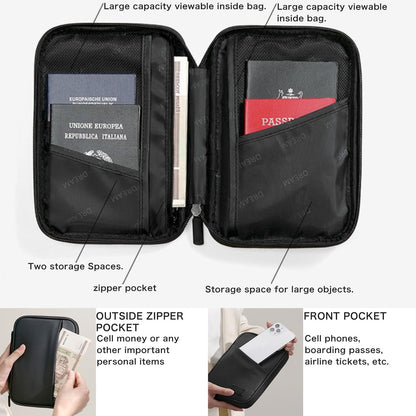 Waterproof Passport Holder, RFID Blocking Wallet, Portable Travel Document Organizer for Men & Women, Travel Essentials (Black)