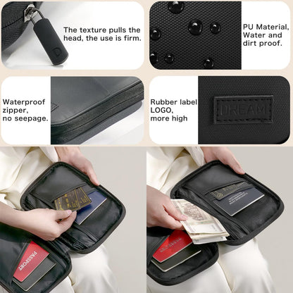 Waterproof Passport Holder, RFID Blocking Wallet, Portable Travel Document Organizer for Men & Women, Travel Essentials (Black)