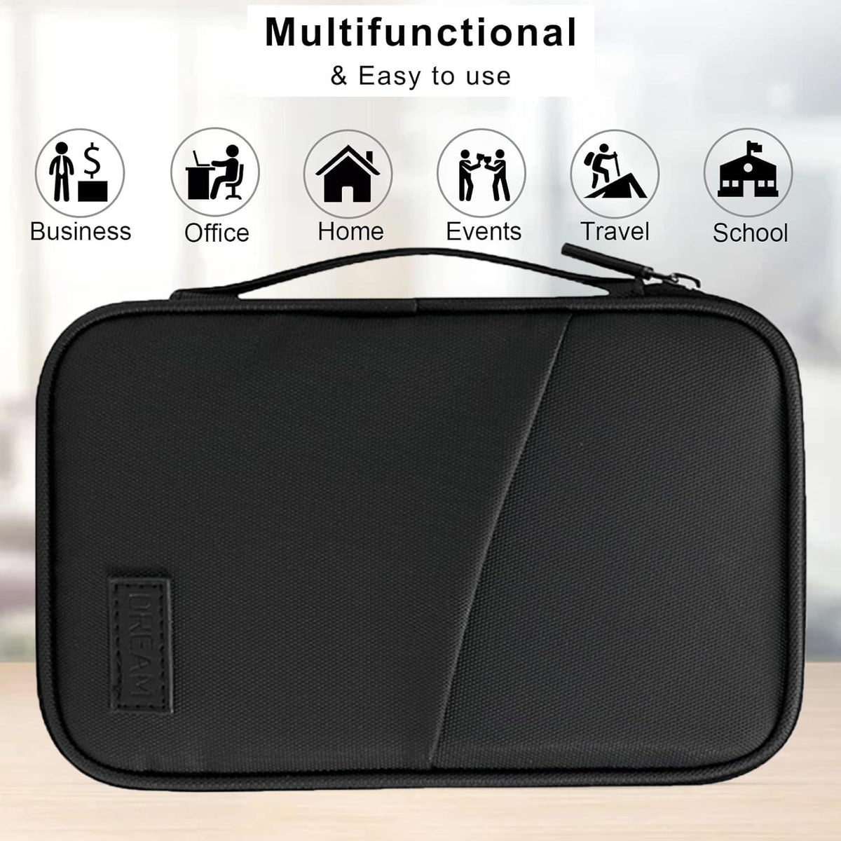 Waterproof Passport Holder, RFID Blocking Wallet, Portable Travel Document Organizer for Men & Women, Travel Essentials (Black)