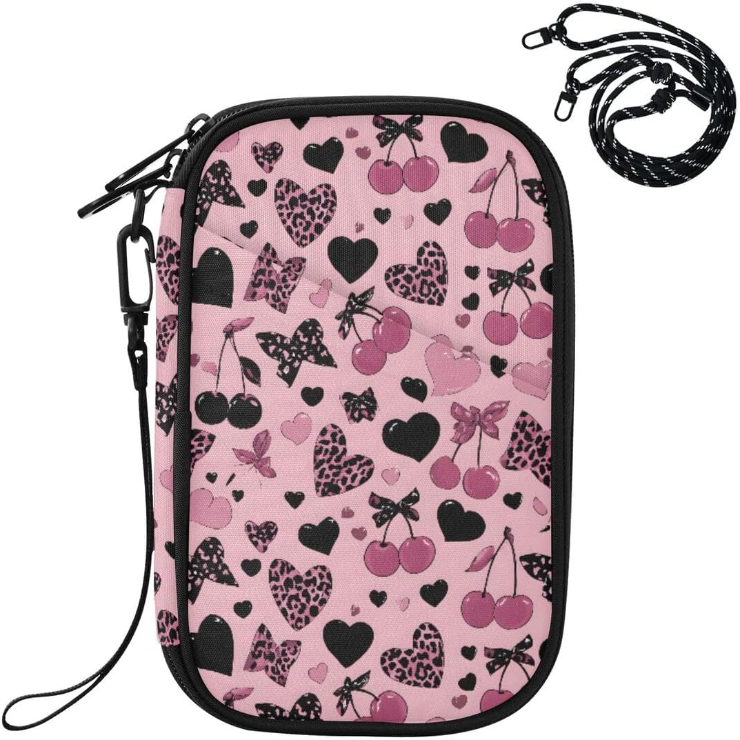 Leopard Print Heart Cherry Passport Holder Family Passport Wallet | for Women Men Rfid Blocking Passport Holders Bag Travel Document Organizer with Zipper