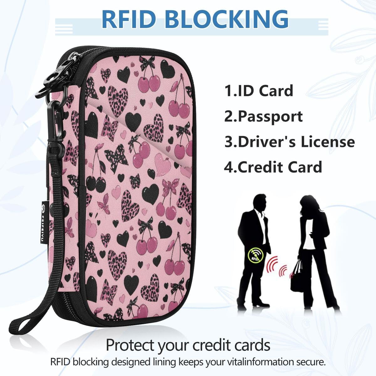 Leopard Print Heart Cherry Passport Holder Family Passport Wallet | for Women Men Rfid Blocking Passport Holders Bag Travel Document Organizer with Zipper