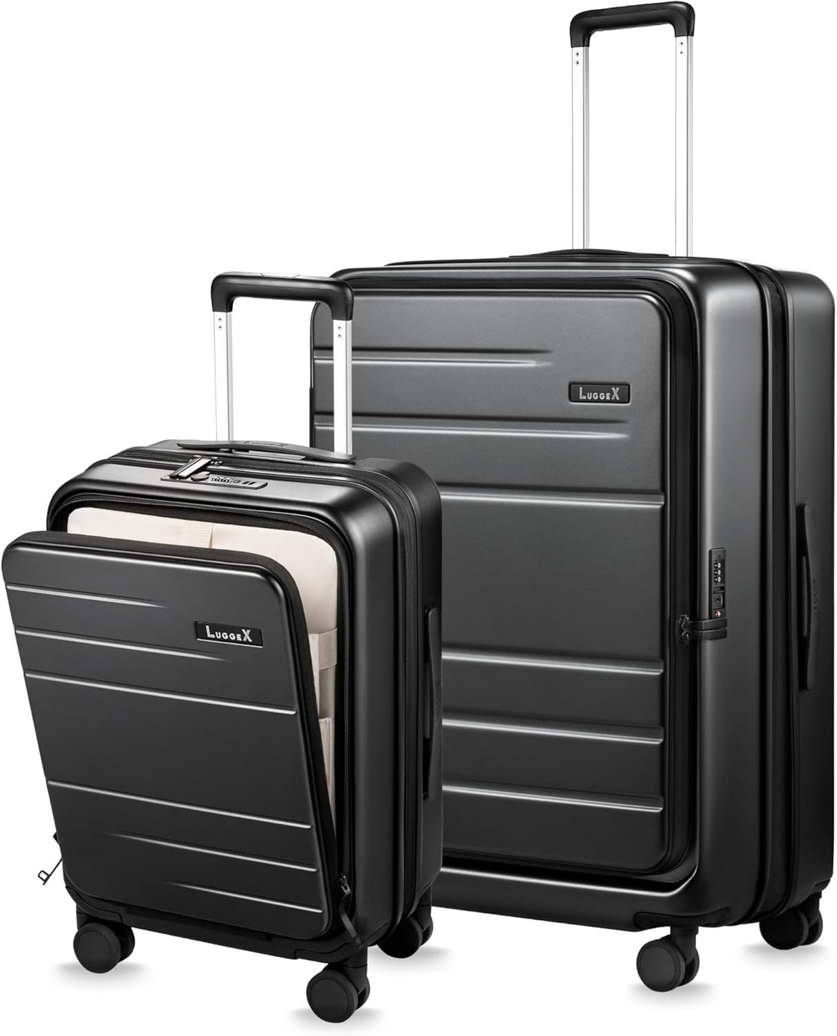 LUGGEX Carry On Luggage 22x14x9 Airline Approved, Expandable Polycarbonate Suitcase with Front Pocket (FX-Core, Charcoal Metallic, 20 Inch)