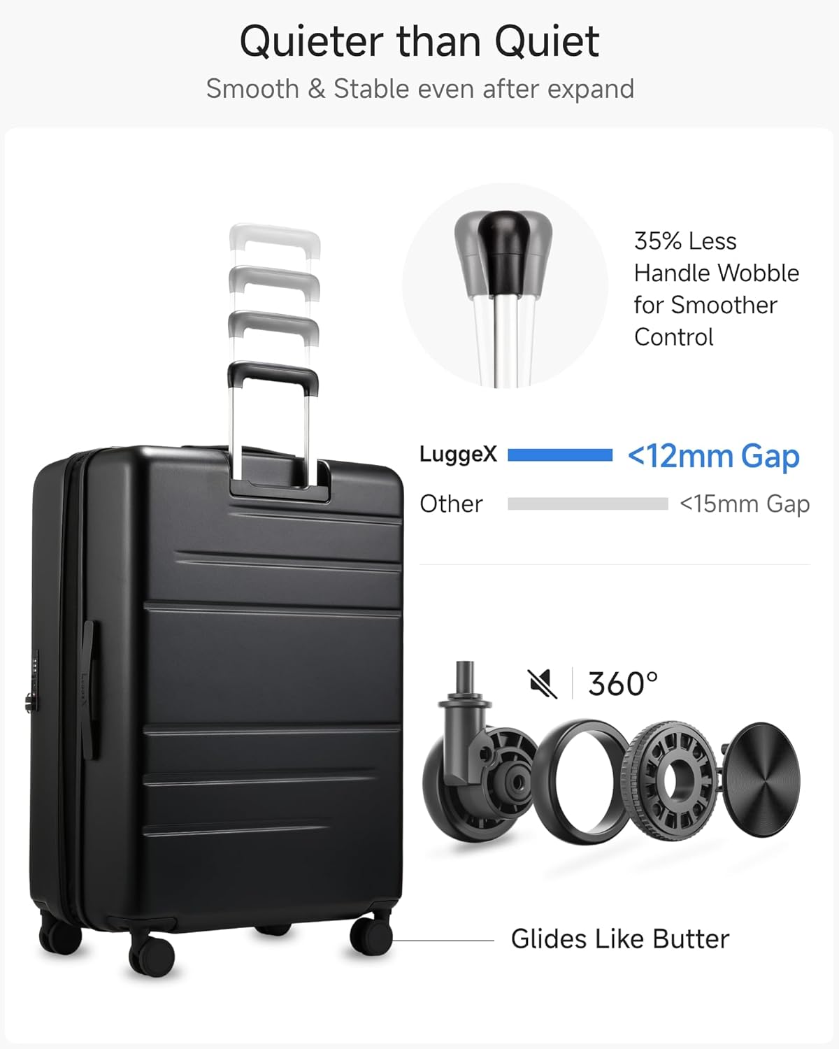 LUGGEX Carry On Luggage 22x14x9 Airline Approved, Expandable Polycarbonate Suitcase with Front Pocket (FX-Core, Charcoal Metallic, 20 Inch)