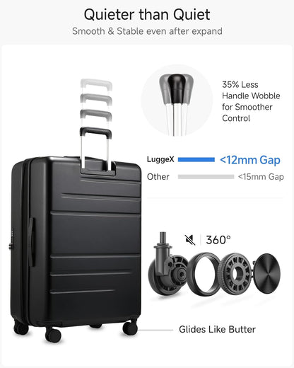 LUGGEX Carry On Luggage 22x14x9 Airline Approved, Expandable Polycarbonate Suitcase with Front Pocket (FX-Core, Charcoal Metallic, 20 Inch)