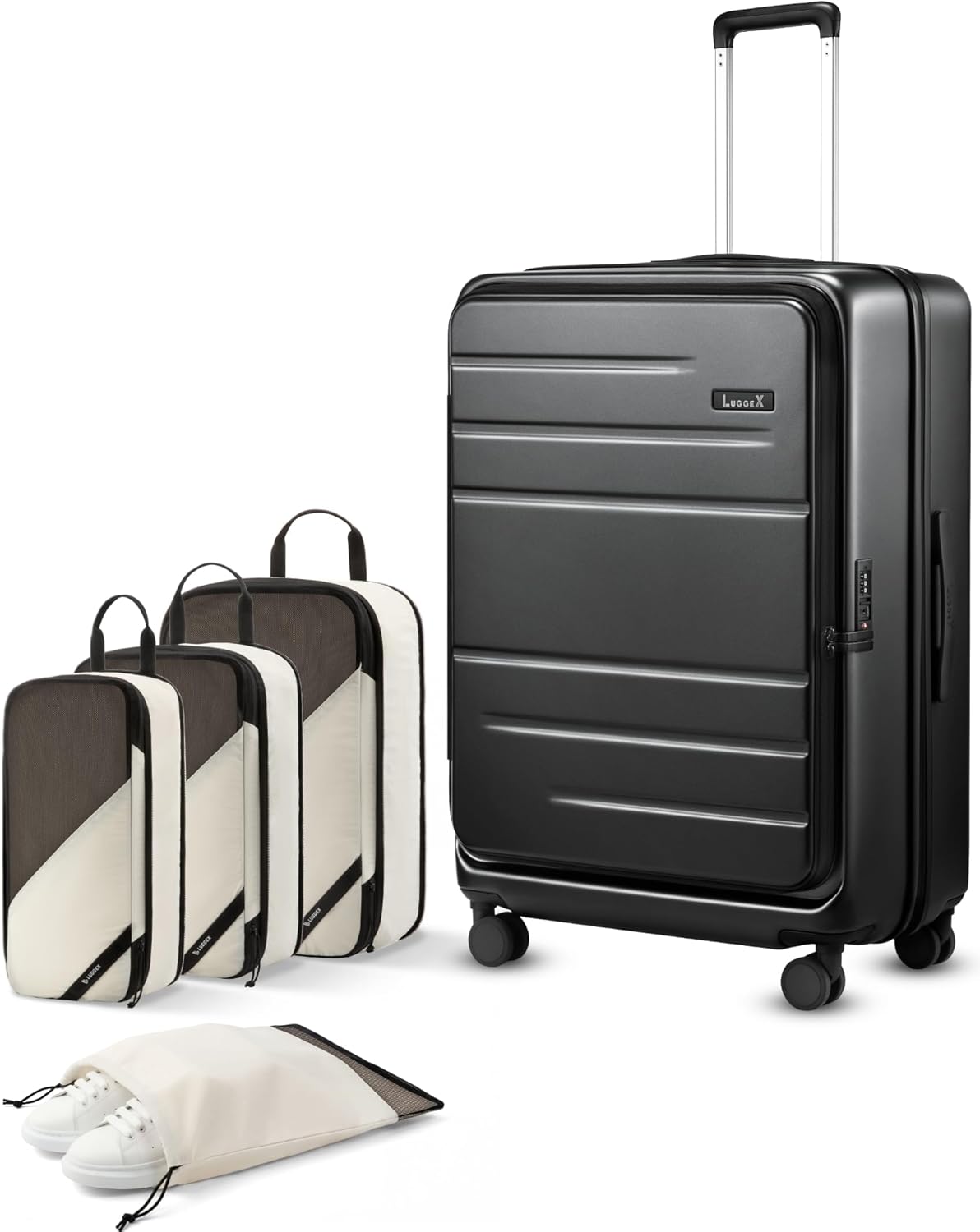 LUGGEX Carry On Luggage 22x14x9 Airline Approved, Expandable Polycarbonate Suitcase with Front Pocket (FX-Core, Charcoal Metallic, 20 Inch)