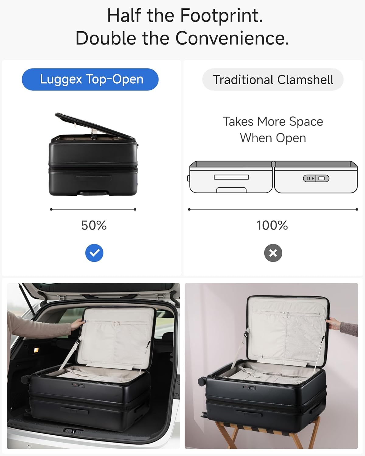 LUGGEX Carry On Luggage 22x14x9 Airline Approved, Expandable Polycarbonate Suitcase with Front Pocket (FX-Core, Charcoal Metallic, 20 Inch)