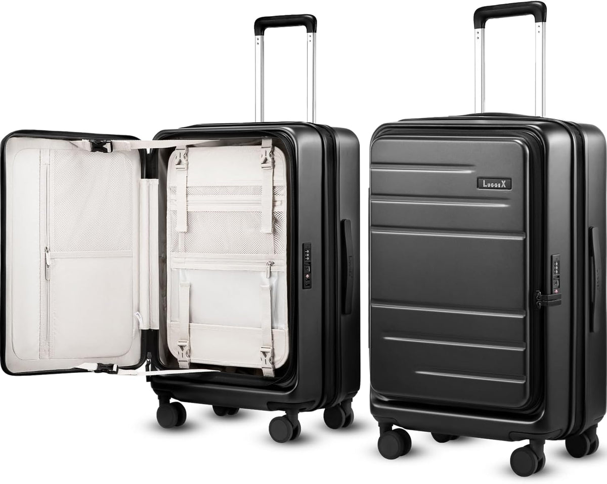 LUGGEX Carry On Luggage 22x14x9 Airline Approved, Expandable Polycarbonate Suitcase with Front Pocket (FX-Core, Charcoal Metallic, 20 Inch)