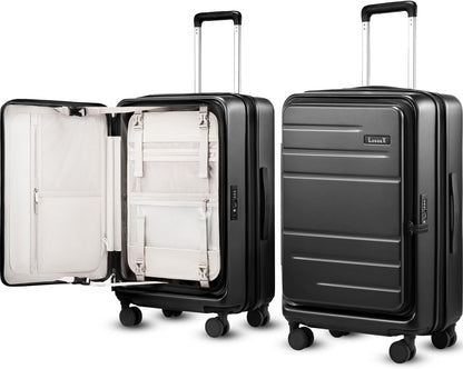 LUGGEX Carry On Luggage 22x14x9 Airline Approved, Expandable Polycarbonate Suitcase with Front Pocket (FX-Core, Charcoal Metallic, 20 Inch)