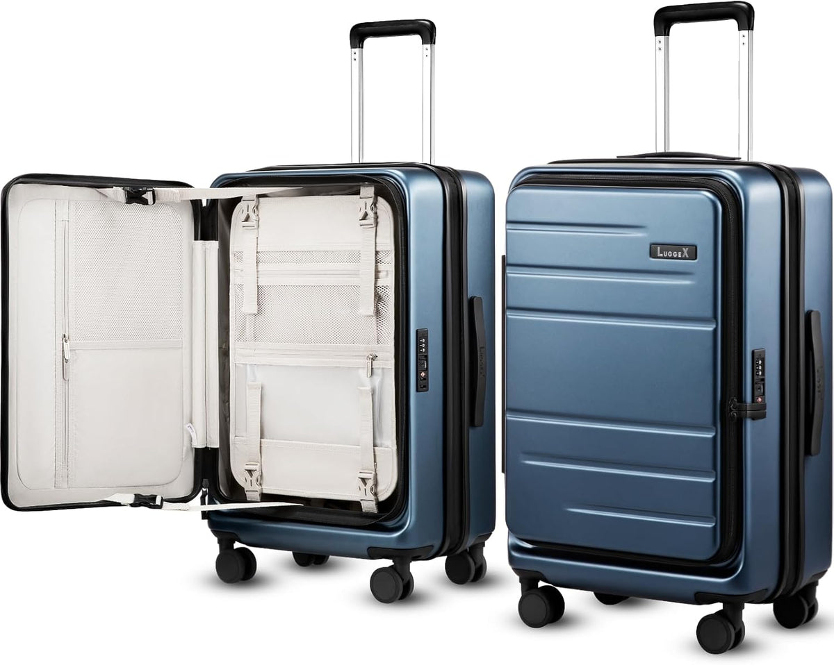 LUGGEX Carry On Luggage 22x14x9 Airline Approved, Expandable Polycarbonate Suitcase with Front Pocket (FX-Core, Charcoal Metallic, 20 Inch)