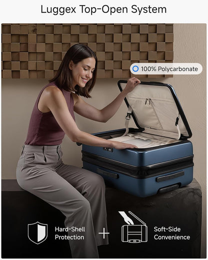 LUGGEX Carry On Luggage 22x14x9 Airline Approved, Expandable Polycarbonate Suitcase with Front Pocket (FX-Core, Charcoal Metallic, 20 Inch)