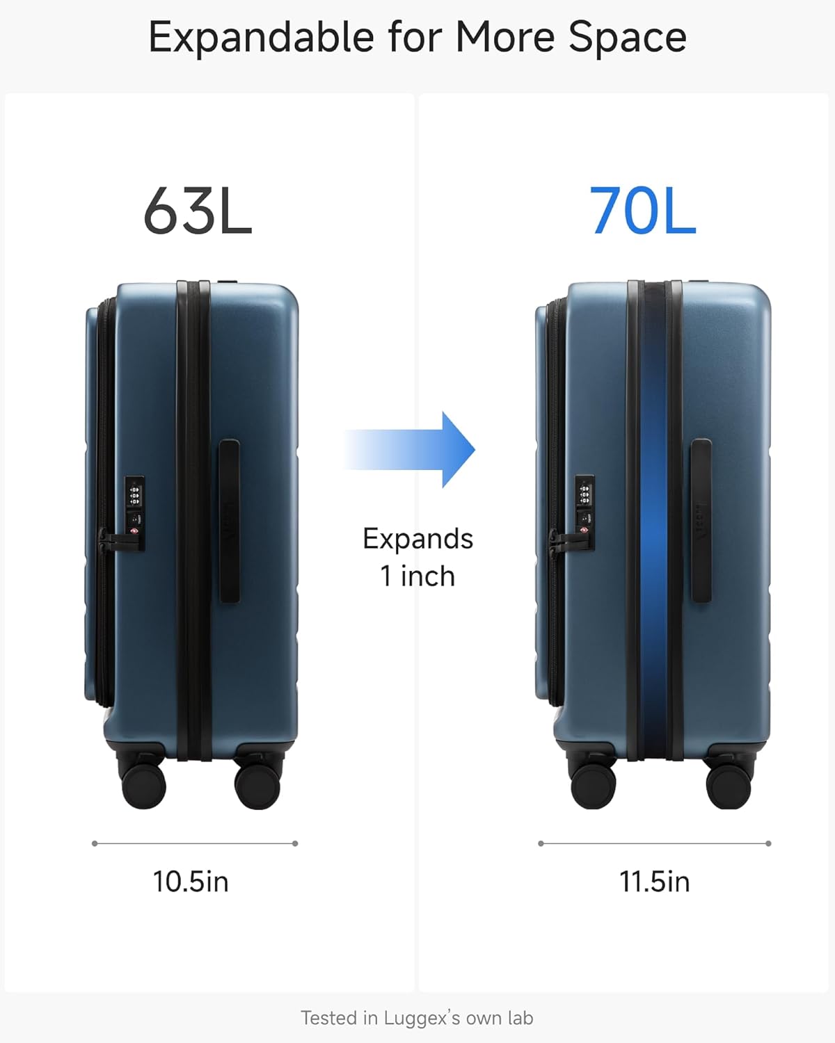 LUGGEX Carry On Luggage 22x14x9 Airline Approved, Expandable Polycarbonate Suitcase with Front Pocket (FX-Core, Charcoal Metallic, 20 Inch)