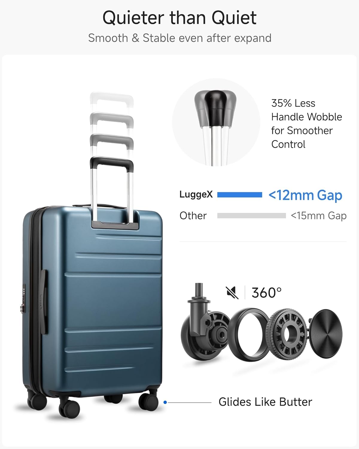 LUGGEX Carry On Luggage 22x14x9 Airline Approved, Expandable Polycarbonate Suitcase with Front Pocket (FX-Core, Charcoal Metallic, 20 Inch)
