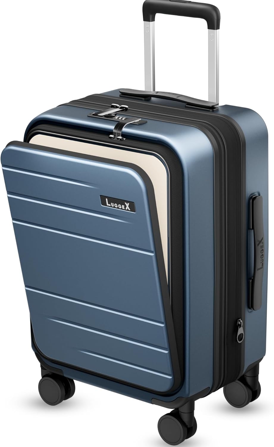 LUGGEX Carry On Luggage 22x14x9 Airline Approved, Expandable Polycarbonate Suitcase with Front Pocket (FX-Core, Charcoal Metallic, 20 Inch)