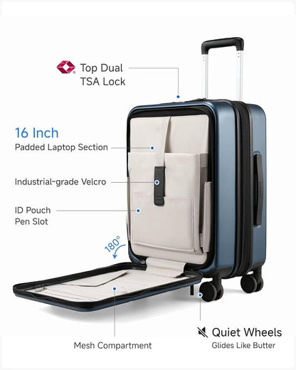 LUGGEX Carry On Luggage 22x14x9 Airline Approved, Expandable Polycarbonate Suitcase with Front Pocket (FX-Core, Charcoal Metallic, 20 Inch)