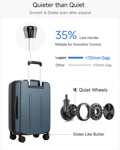 LUGGEX Carry On Luggage 22x14x9 Airline Approved, Expandable Polycarbonate Suitcase with Front Pocket (FX-Core, Charcoal Metallic, 20 Inch)