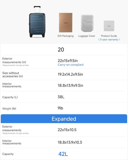 LUGGEX Carry On Luggage 22x14x9 Airline Approved, Expandable Polycarbonate Suitcase with Front Pocket (FX-Core, Charcoal Metallic, 20 Inch)