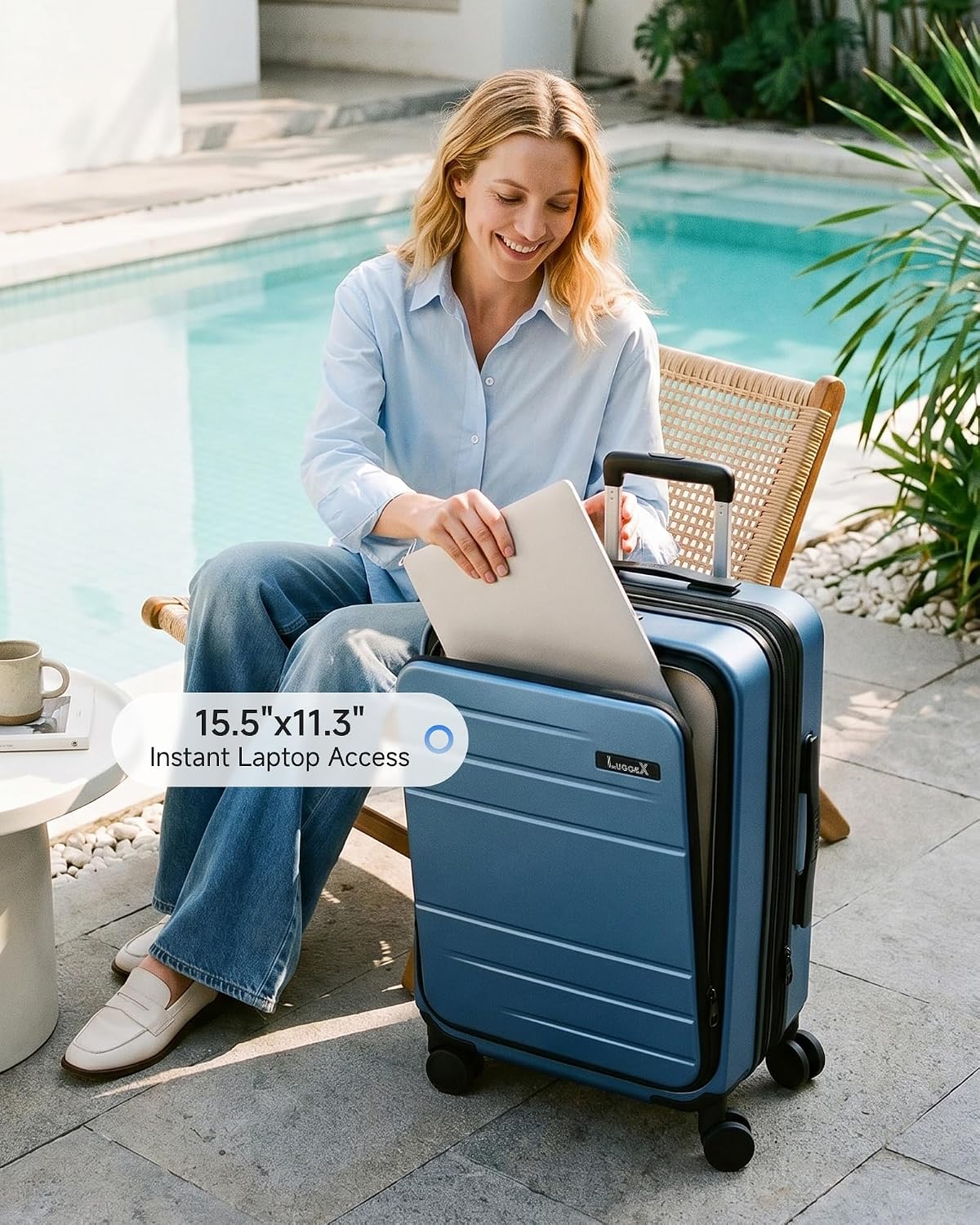 LUGGEX Carry On Luggage 22x14x9 Airline Approved, Expandable Polycarbonate Suitcase with Front Pocket (FX-Core, Charcoal Metallic, 20 Inch)