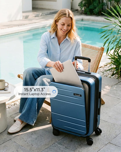 LUGGEX Carry On Luggage 22x14x9 Airline Approved, Expandable Polycarbonate Suitcase with Front Pocket (FX-Core, Charcoal Metallic, 20 Inch)