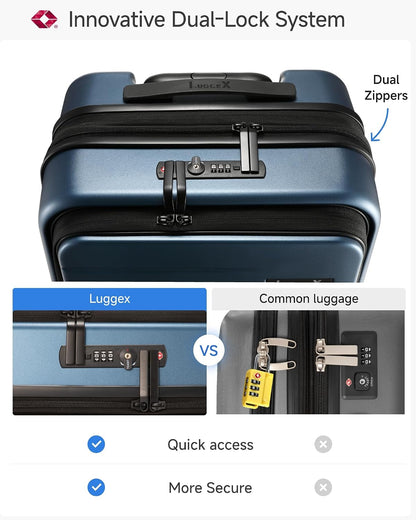 LUGGEX Carry On Luggage 22x14x9 Airline Approved, Expandable Polycarbonate Suitcase with Front Pocket (FX-Core, Charcoal Metallic, 20 Inch)