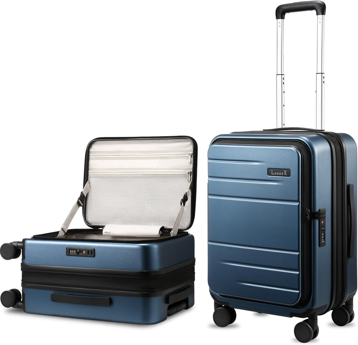 LUGGEX Carry On Luggage 22x14x9 Airline Approved, Expandable Polycarbonate Suitcase with Front Pocket (FX-Core, Charcoal Metallic, 20 Inch)