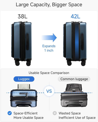 LUGGEX Carry On Luggage 22x14x9 Airline Approved, Expandable Polycarbonate Suitcase with Front Pocket (FX-Core, Charcoal Metallic, 20 Inch)