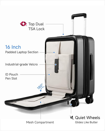 LUGGEX Carry On Luggage 22x14x9 Airline Approved, Expandable Polycarbonate Suitcase with Front Pocket (FX-Core, Charcoal Metallic, 20 Inch)