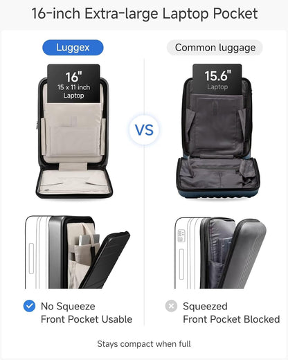 LUGGEX Carry On Luggage 22x14x9 Airline Approved, Expandable Polycarbonate Suitcase with Front Pocket (FX-Core, Charcoal Metallic, 20 Inch)