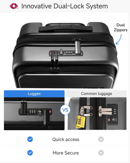 LUGGEX Carry On Luggage 22x14x9 Airline Approved, Expandable Polycarbonate Suitcase with Front Pocket (FX-Core, Charcoal Metallic, 20 Inch)